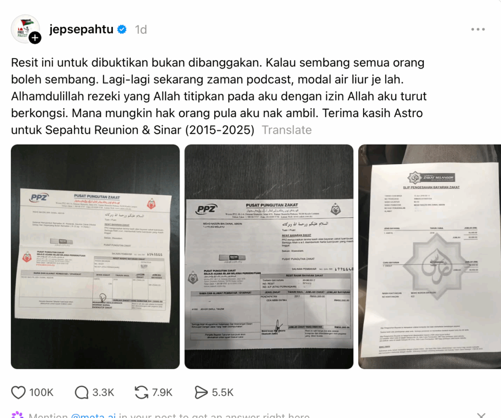 pamer resit zakat